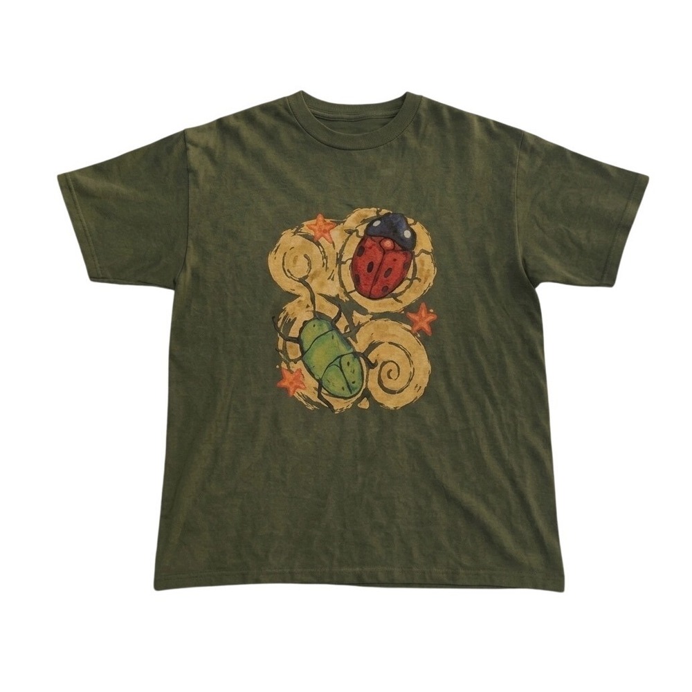 Gildan Graphic Tee Unisex Olive Green Excellent Ladybug Beetle Nature Print